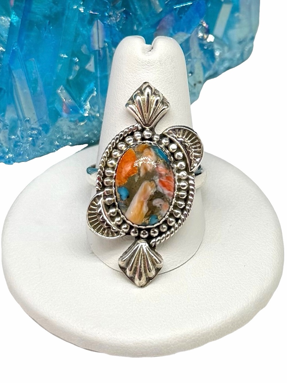 Spiny Oyster Kingman Turquoise Ring 925 Sterling Silver Adjustable Size 7 - 9